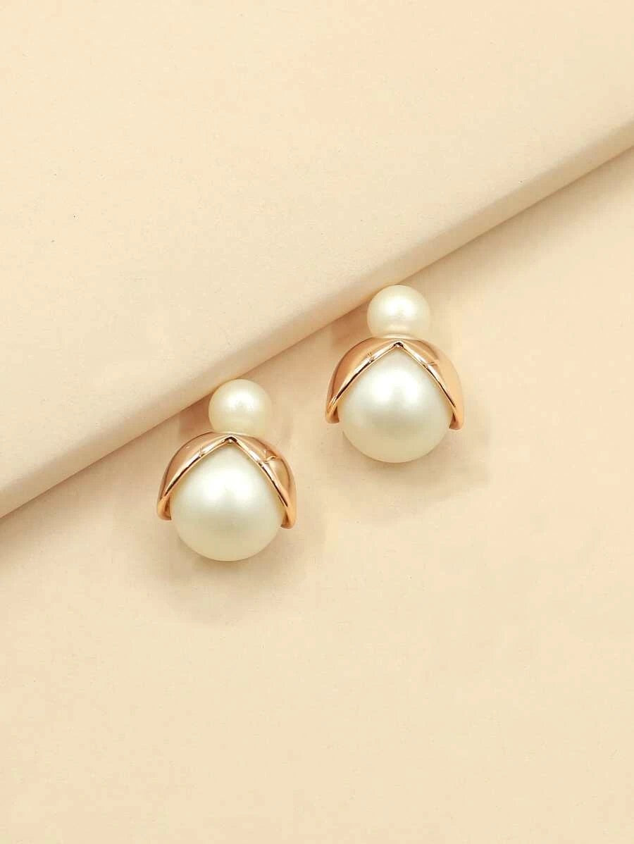 Faux Pearl Decor Stud Earrings - HDJ 075