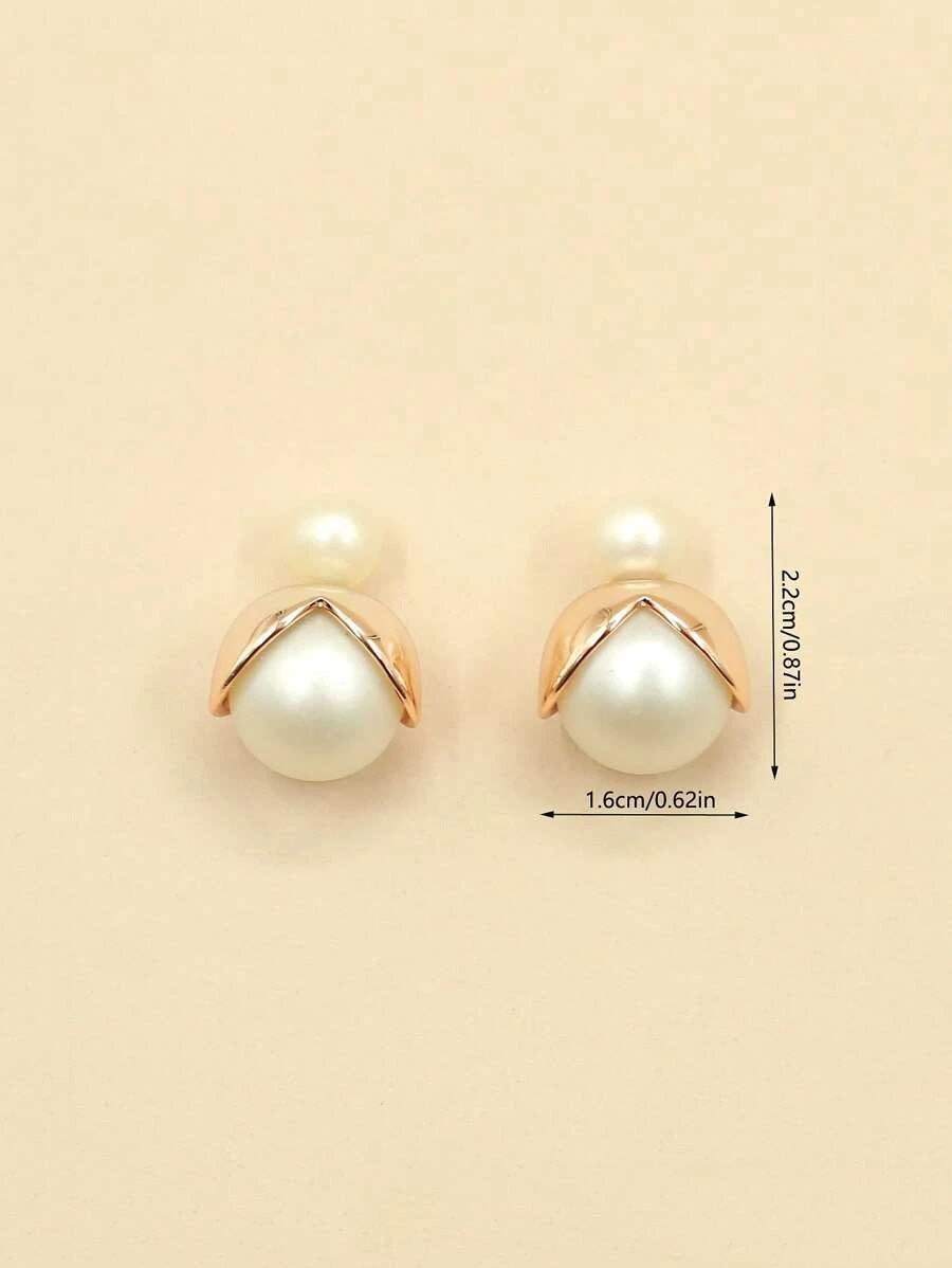Faux Pearl Decor Stud Earrings - HDJ 075