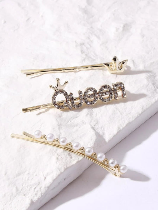 3pcs Rhinestone Pearl Decor Hair Clip - HDJ 094