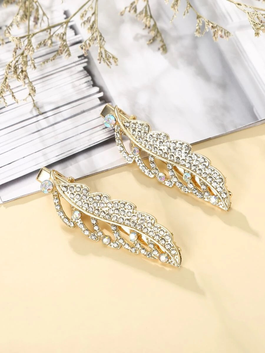 2pcs Rhinestone Leaf Style Hair Clip - HDJ 098