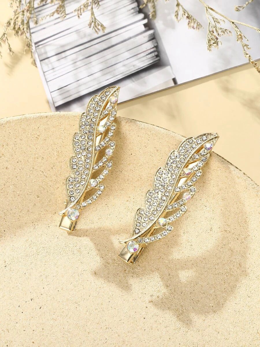 2pcs Rhinestone Leaf Style Hair Clip - HDJ 098