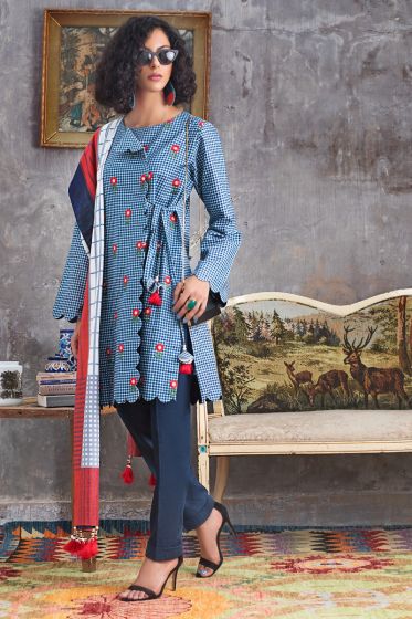 Gul Ahmed Embroidered Khaddar 3 piece Unstitched Dress - K 90