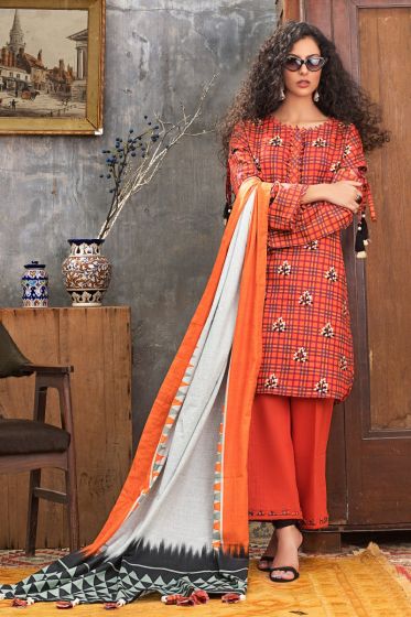 Gul Ahmed Embroidered Khaddar 3 piece Unstitched Dress - K91