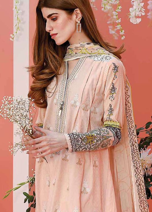 LSM Luxury Embroidered Lawn Unstitched 3 Piece Suit - LYD 003