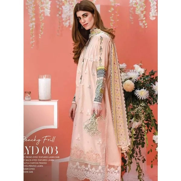 LSM Luxury Embroidered Lawn Unstitched 3 Piece Suit - LYD 003