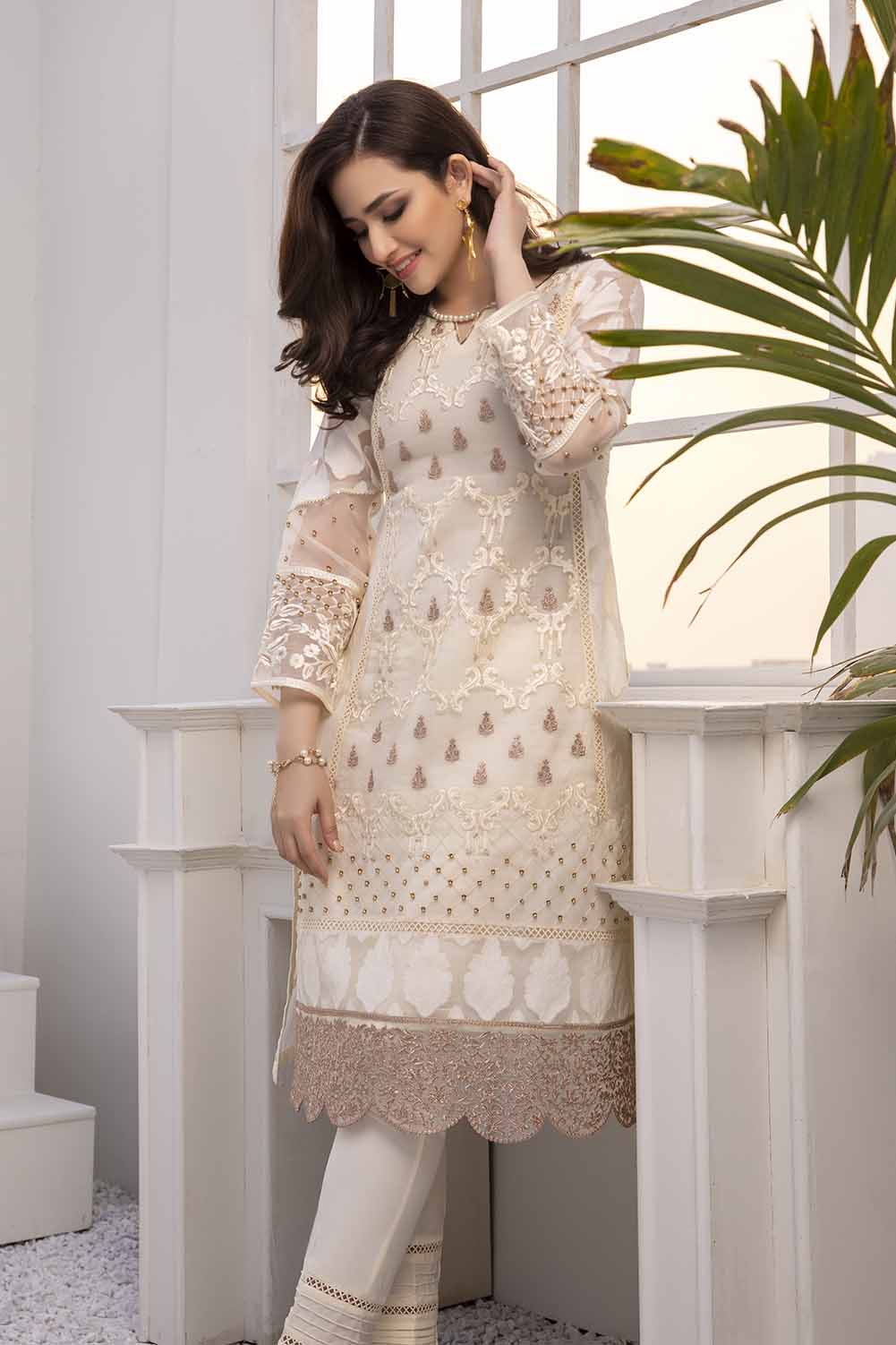 Azure Luxury Embroidered Organza 1 piece Unstitched Kurti - Lilly