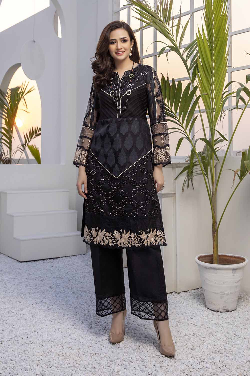 Azure Formal Embroidered Organza Kurti Unstitched 1-Piece - NIGHTINGLE