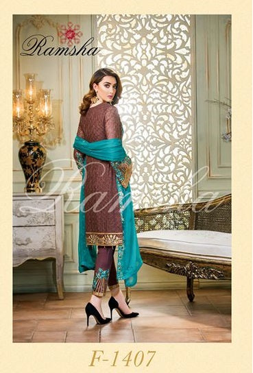 Ramsha Embroidered Chiffon Unstitched 3 Piece Suit - 1407 Perfection Glaze