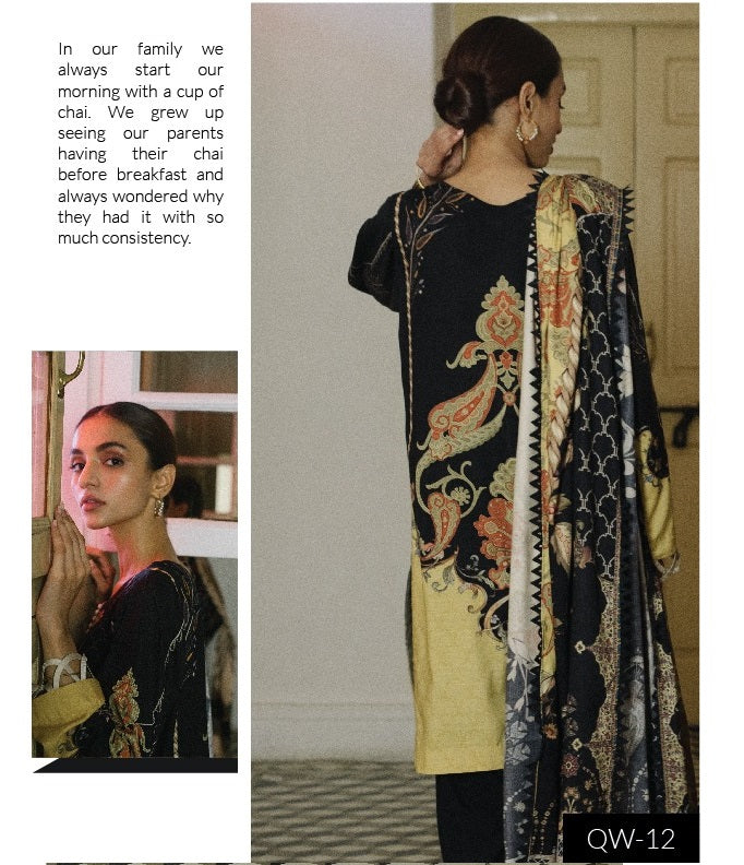 Qalamkar Qline Embroidered Linen 3 piece Unstitch suit - QLA-12