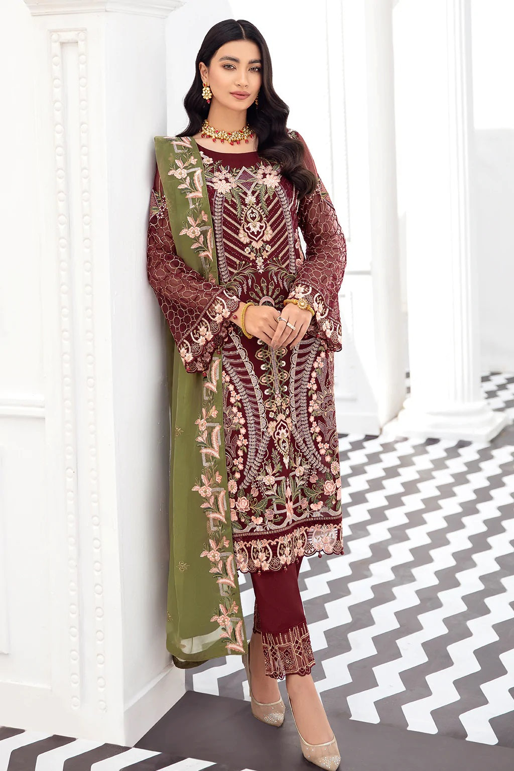 Rangoon by Ramsha Embroidered Chiffon Unstitched 3-Piece Suit - D-810