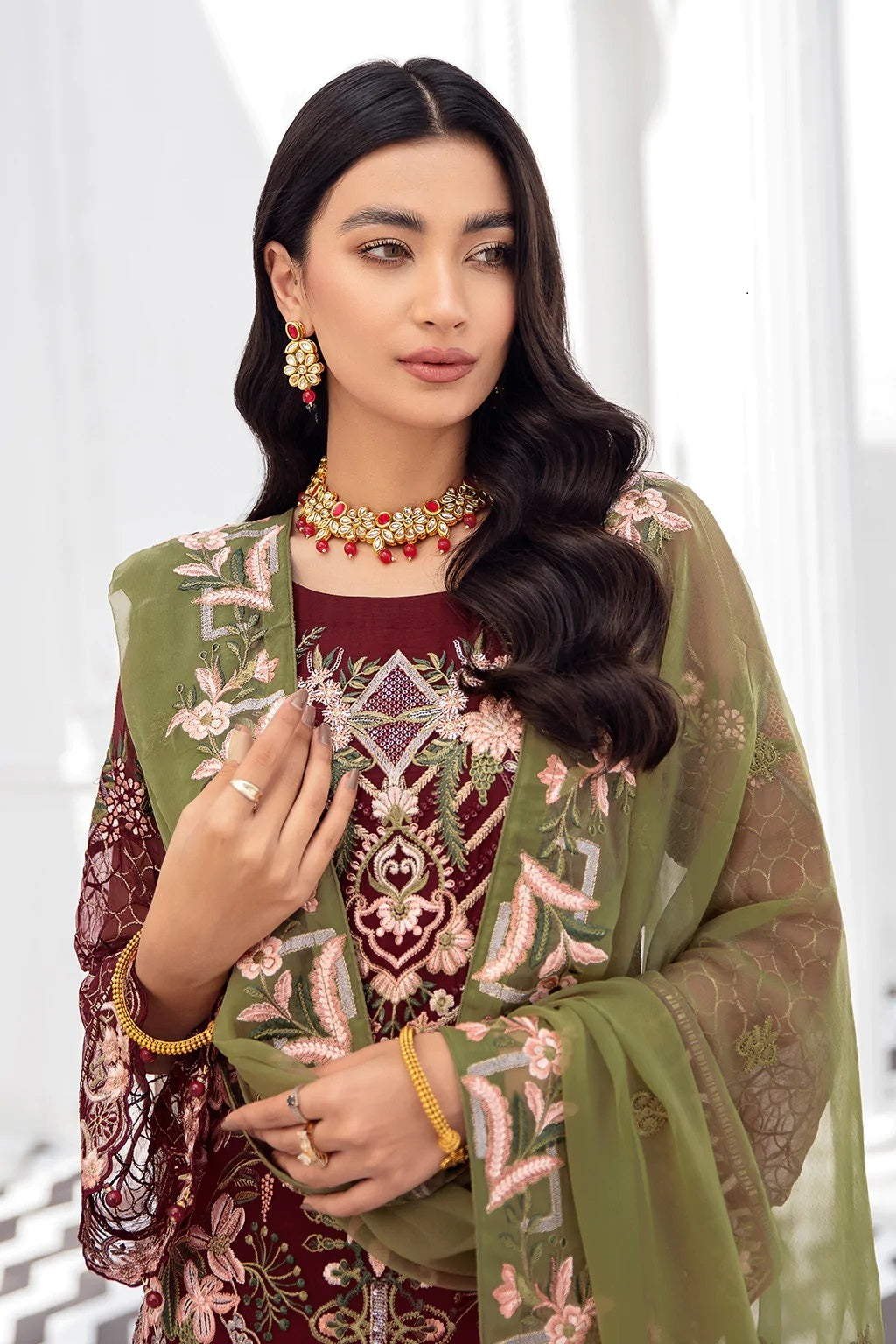 Rangoon by Ramsha Embroidered Chiffon Unstitched 3-Piece Suit - D-810