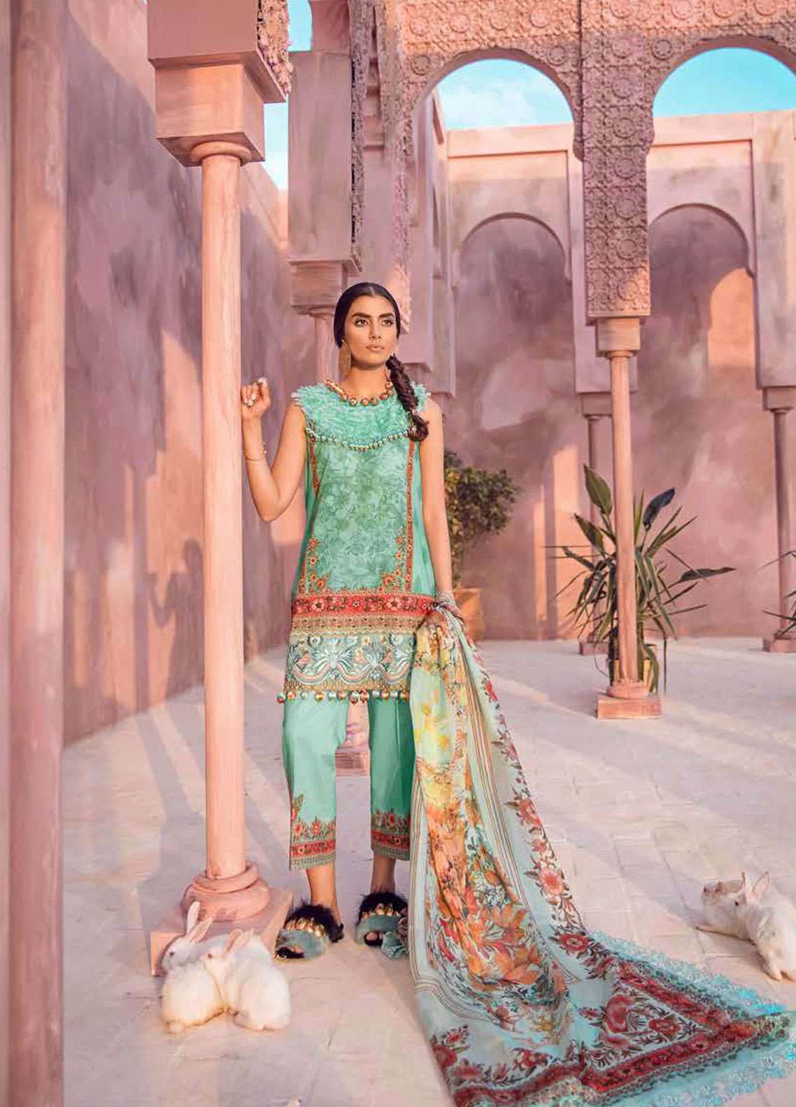 Tena Durrani Embroidered Lawn Unstitched 3 Piece Suit - 13B Hera Aqua