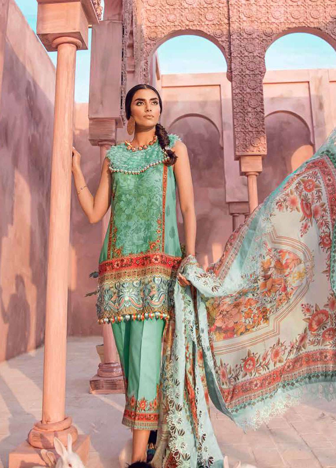 Tena Durrani Embroidered Lawn Unstitched 3 Piece Suit - 13B Hera Aqua