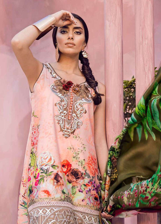 Tena Durrani Luxury Embroidered Lawn Unstitched 3 Piece Suit - 14A – Rosa Bagh Pink