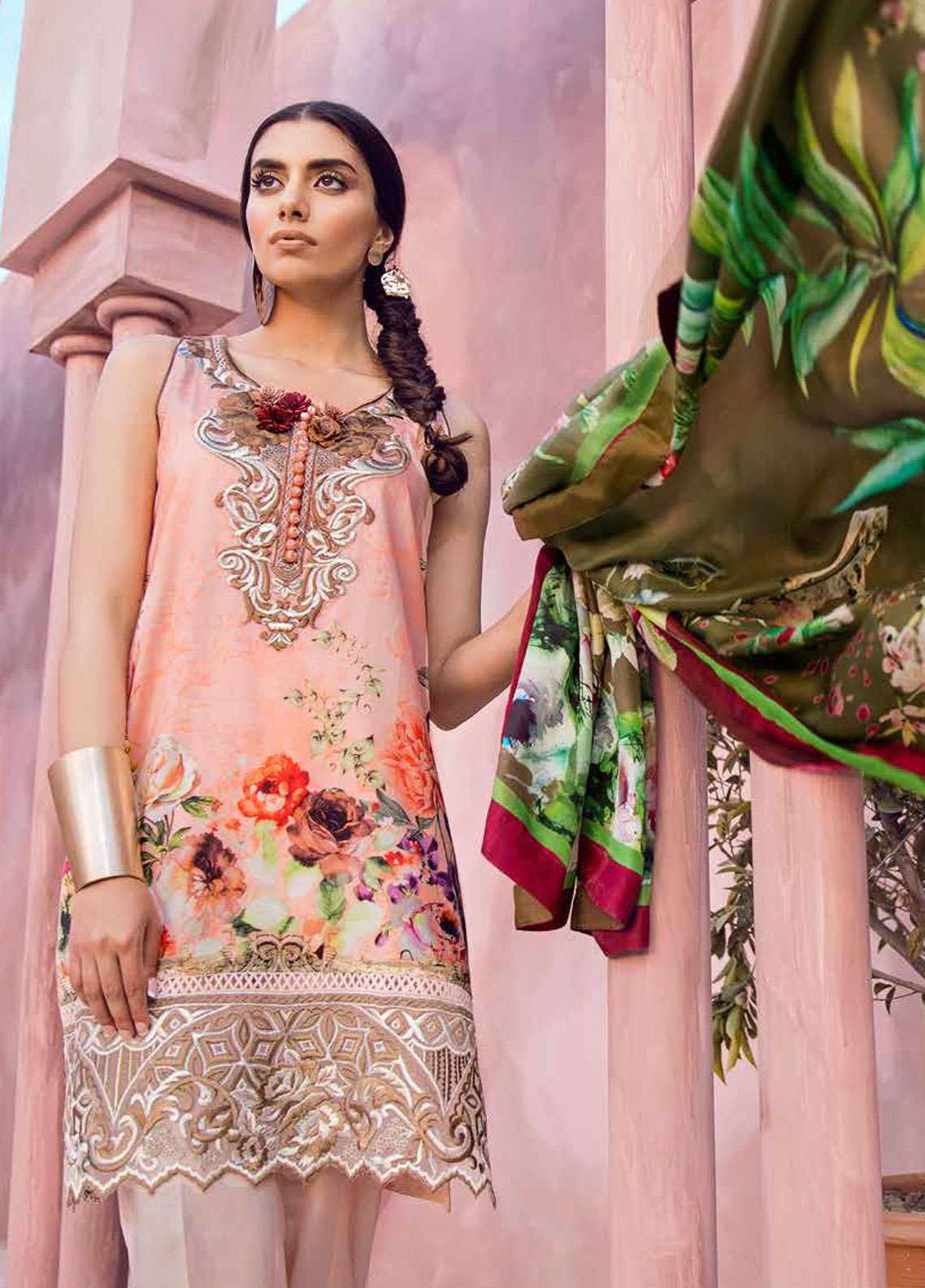 Tena Durrani Luxury Embroidered Lawn Unstitched 3 Piece Suit - 14A – Rosa Bagh Pink