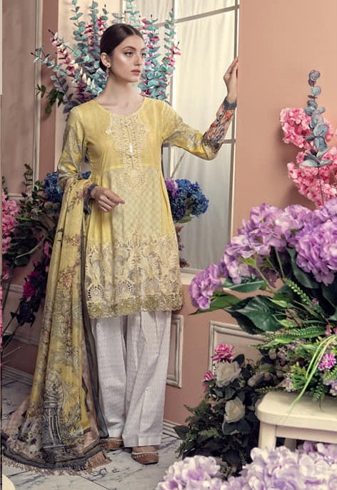 Aayra Embroidered Lawn 3 Piece Unstitched Suit -1A
