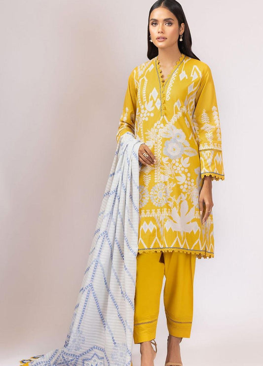 Al Karam Printed Lawn Suits Unstitched 2 Piece SS-41-22 Yellow - Summer Collection