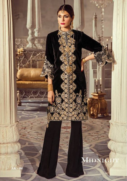 Anaya Luxury Embroidered Velvet Unstitched 2 Piece Suit - 04 MIDNIGHT