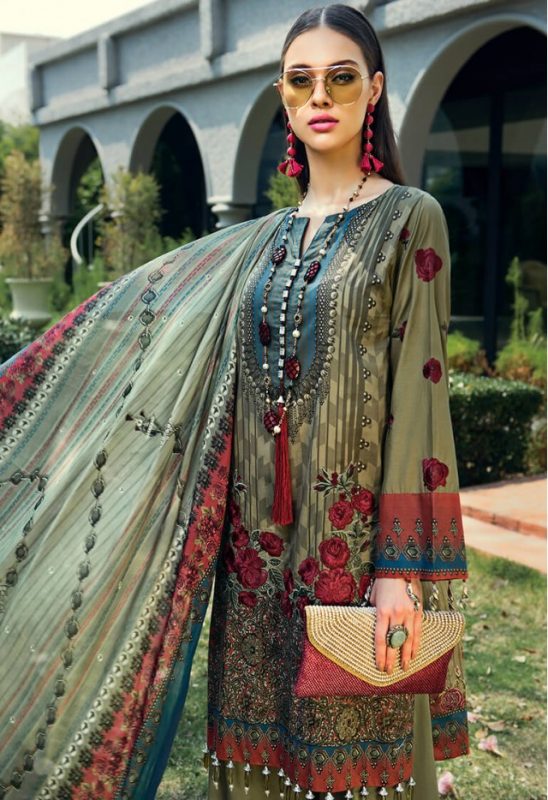 AUJ Festive Embroidered Lawn Unstitched 3 Piece Suit - D04