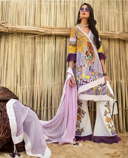 Ayesha Ibrahim Embroidered Lawn Unstitched 3 Piece Suit - 10 Lavender