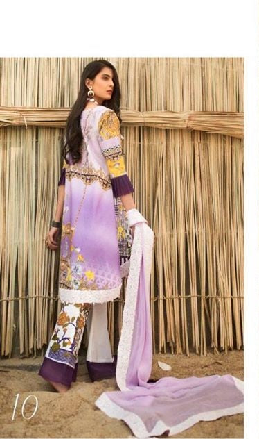 Ayesha Ibrahim Embroidered Lawn Unstitched 3 Piece Suit - 10 Lavender