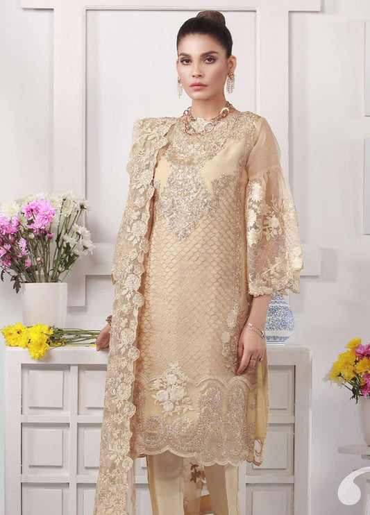 Azure Festive Embroidered Organza 3 Piece Unstitched Suit - D03 Golden Eleanor