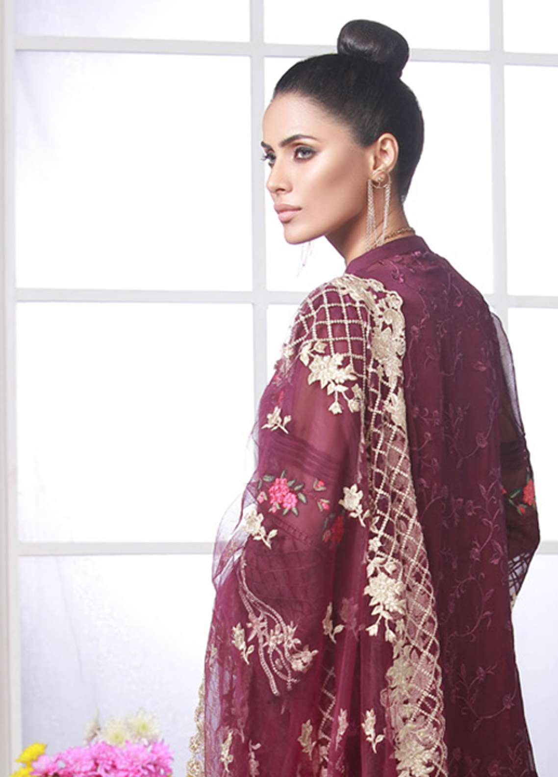 Azure Luxe Embroidered Chiffon 3 Piece Unstitched Suit - D-8 Berry Flake