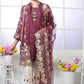 Azure Luxe Embroidered Chiffon 3 Piece Unstitched Suit - D-8 Berry Flake