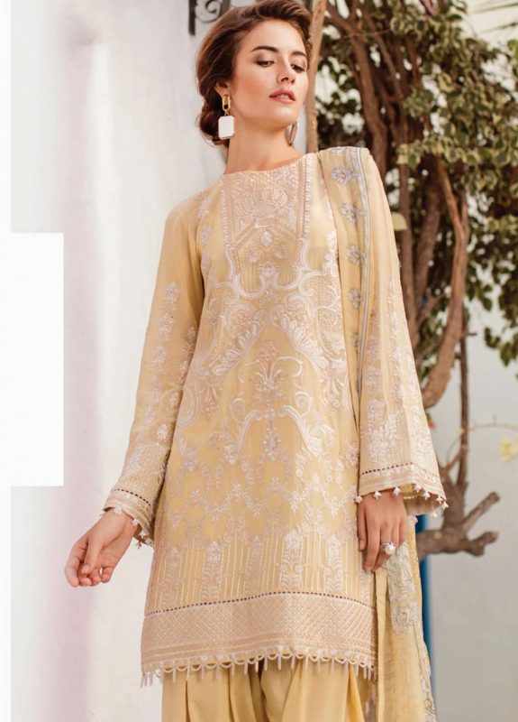 Baroque Embroidered Swiss Voile Unstitched 3 Piece Suit - 07 ICE BERG