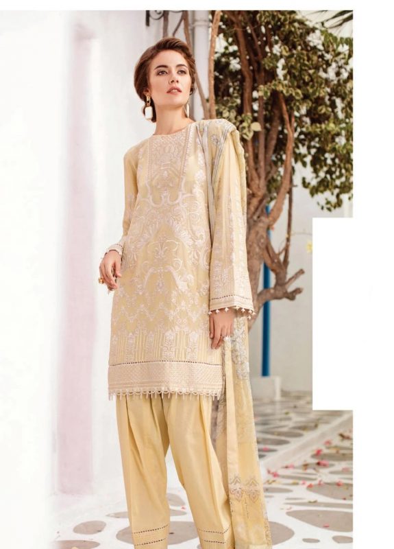 Baroque Embroidered Swiss Voile Unstitched 3 Piece Suit - 07 ICE BERG