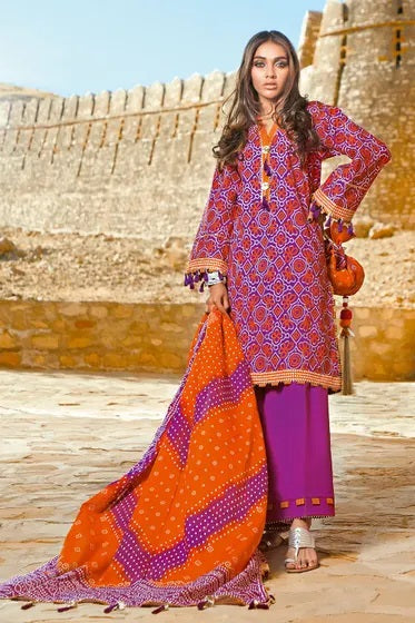 Gul Ahmed Digital Printed Chunri Lawn Unstitched 3 Piece Suit - CL 1225-A