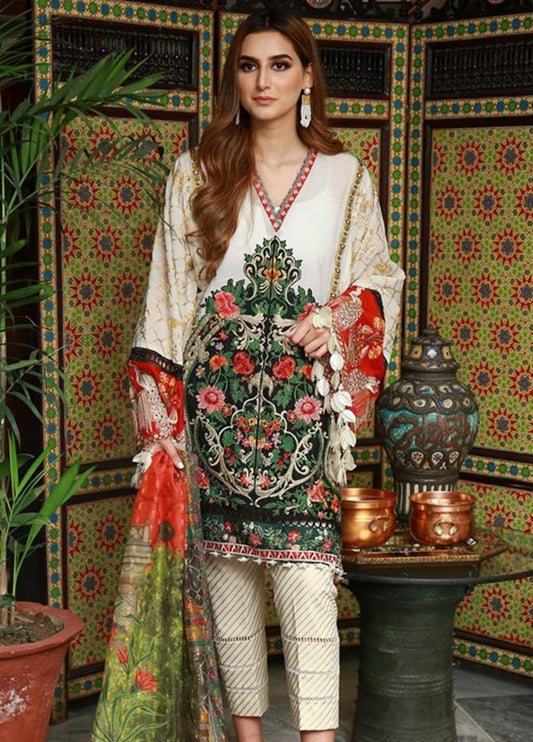 Crimson Luxury Embroidered Lawn Unstitched 3 Piece Suit - 3b