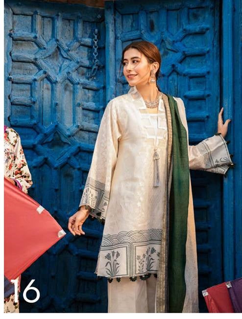 Cross Stitch Embroidered Lawn 3 Piece Unstitch Dress – 16 Antique White