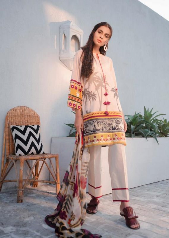 Cross Stitch Embroidered Lawn 3 Piece Unstitch Dress - 08 Relish Palm
