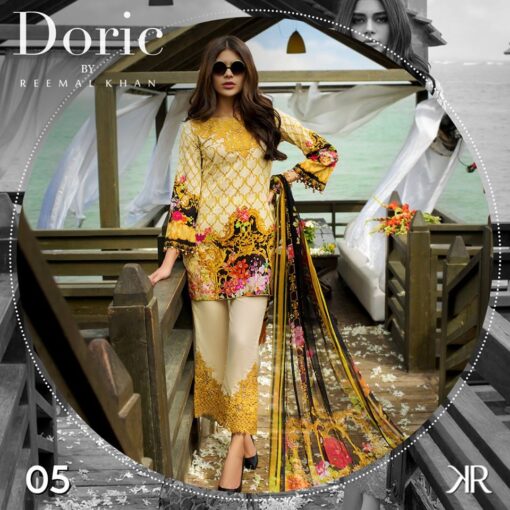 Doric by Reemal Khan Embroidered Lawn Unstitched 3 Piece Suit - 05