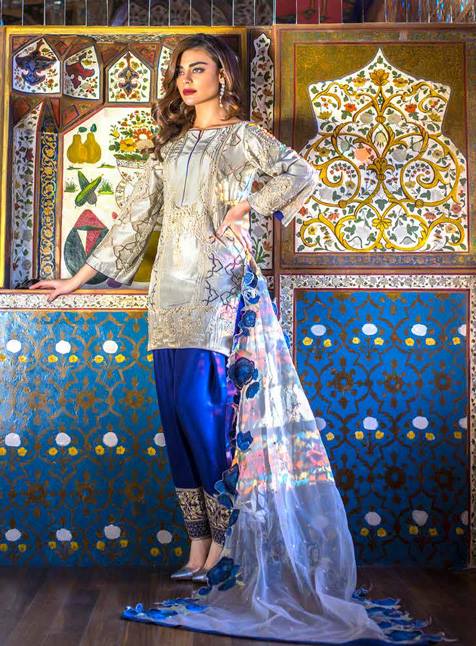 Erum Khan Luxury Embroidered Eid Chiffon Unstitched 3 Piece Suit - EK 07