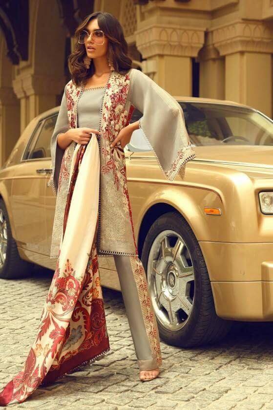 Faraz Manan Luxury Embroidered Jacquard Lawn Unstitched 3 Piece Suit – 01