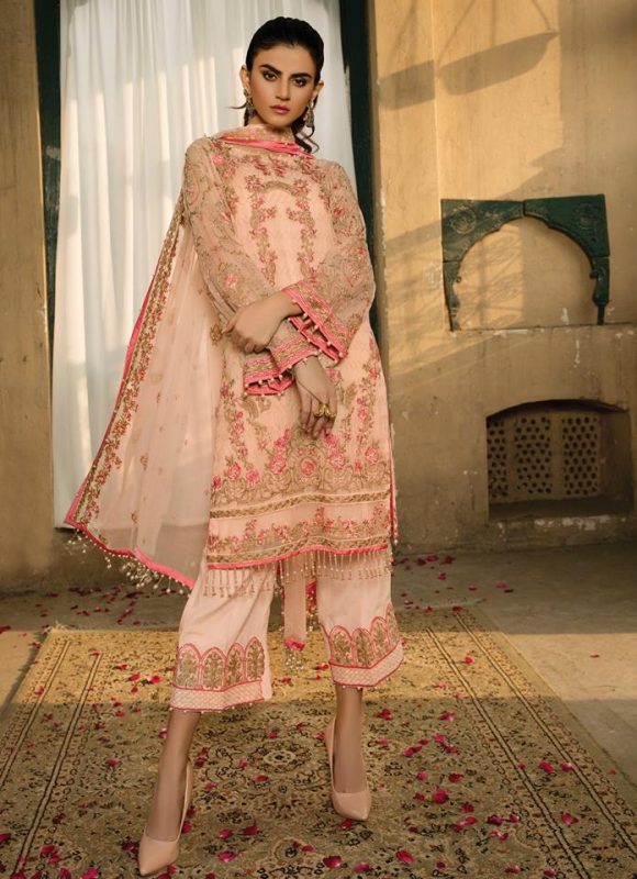 Gulaal Embroidered Chiffon 3 piece Unstitched Dress – GE-05 Pink