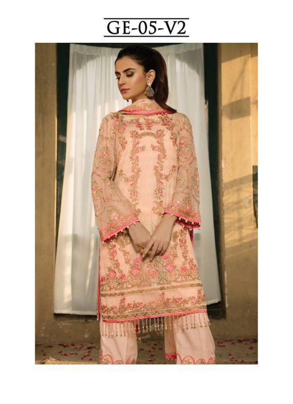 Gulaal Embroidered Chiffon 3 piece Unstitched Dress – GE-05 Pink