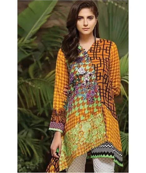Ittehad German Embroidered Lawn Unstitched 3 Piece Suit - 9010 A