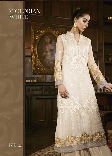 Iznik Luxury Embroidered Chiffon 3 piece Unstitched Dress – 05 Victorian White