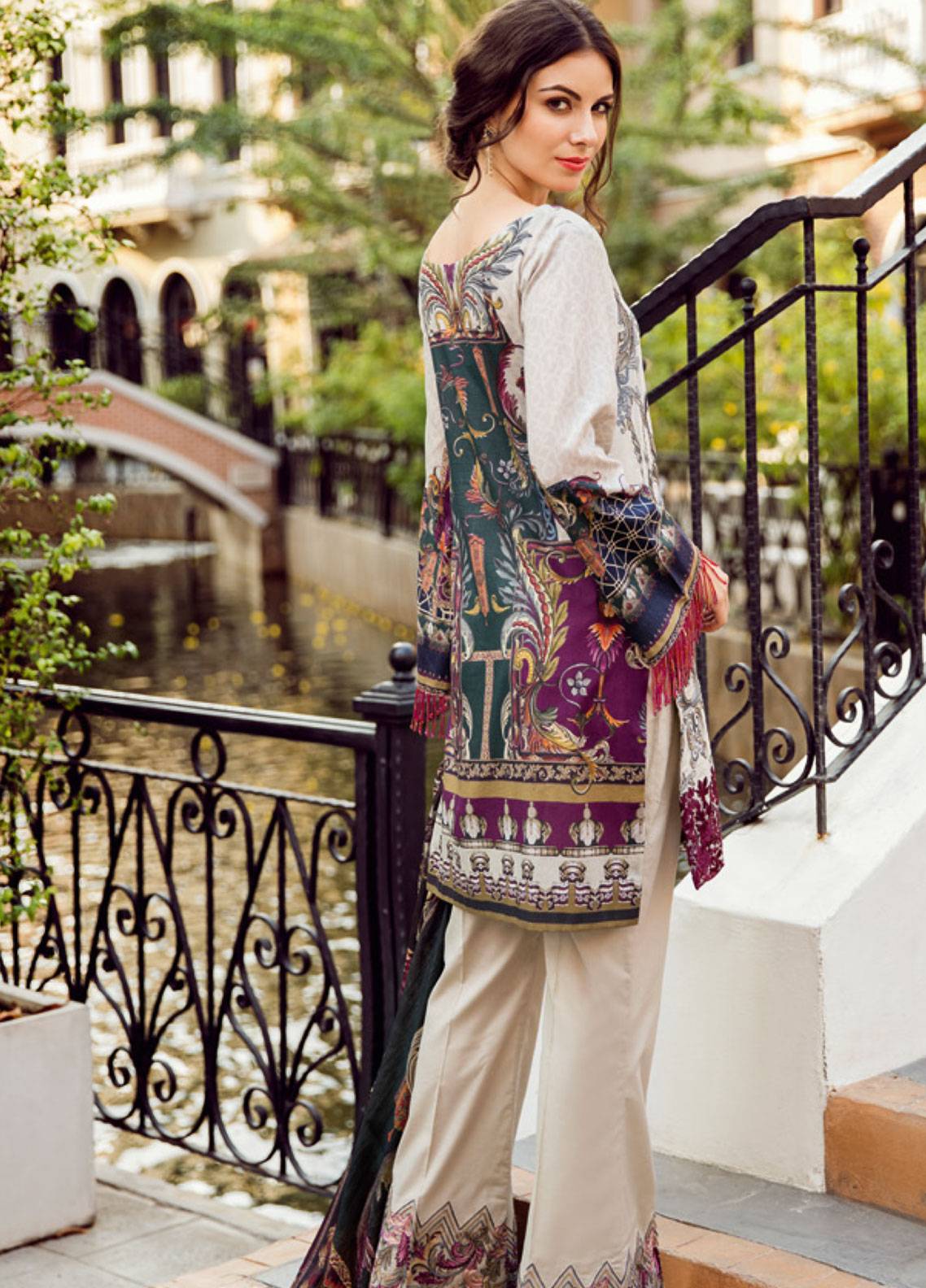 Iznik Premium Embroidered Lawn Unstitched 3 Piece Suit - 01 Purple Whiteness
