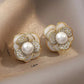 Faux Pearl Flower Stylish Stud Earrings - HDJ 124