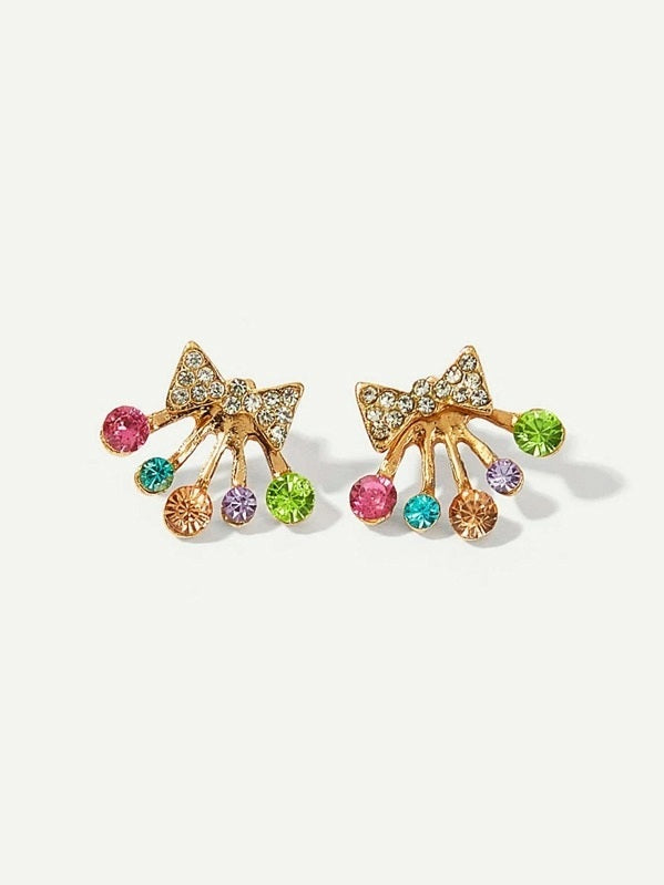 Bow Style Gemstone Stud Earrings - HDJ 014