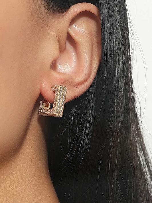 Rhinestone Stylish Geometric Hoop Earrings - HDJ 015
