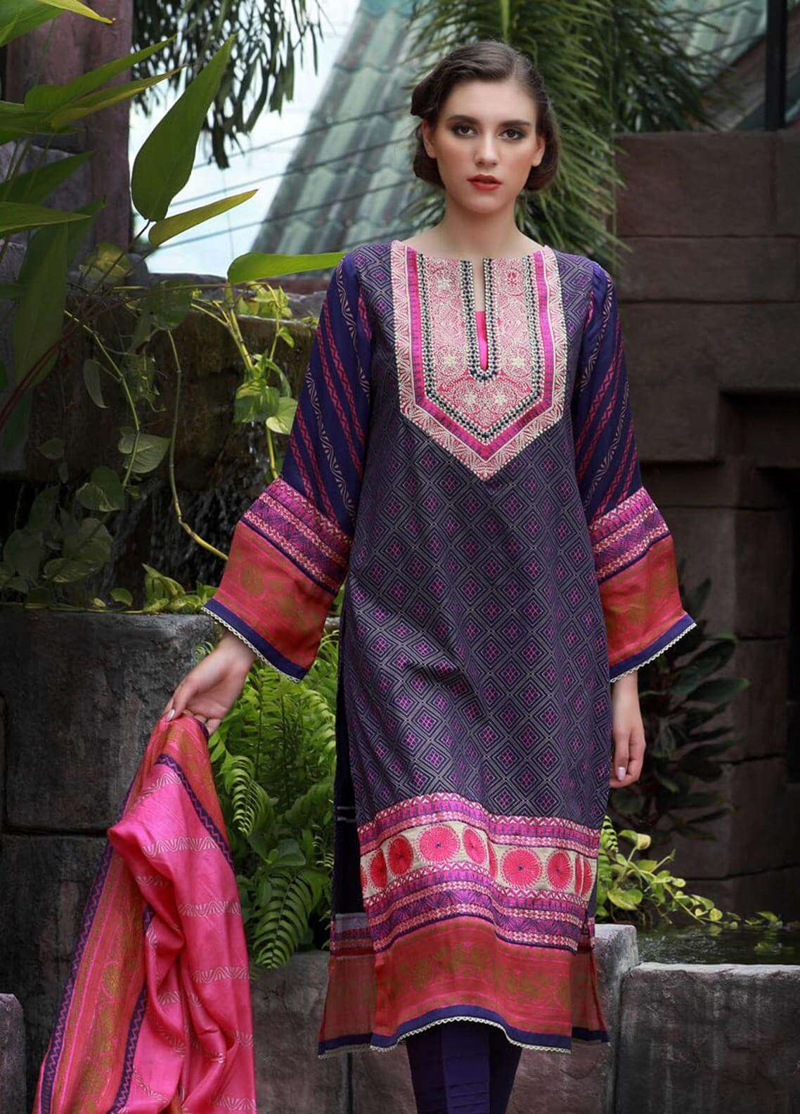 Lakhany Embroidered Cotton Cotel Unstitched 3 Piece Suit KN 511 - Luxury Collection
