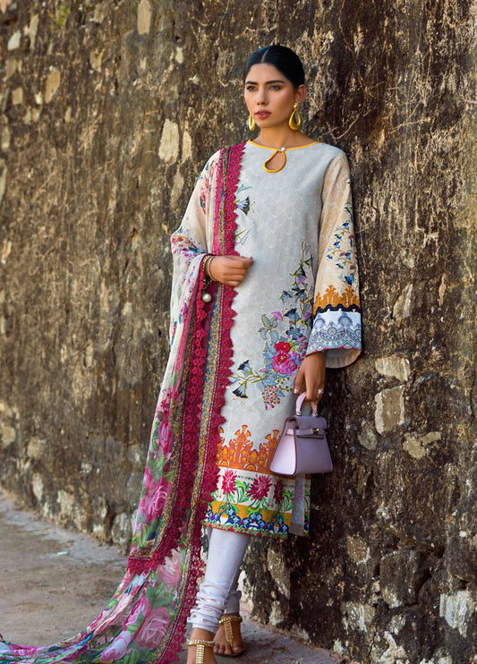 Maheen Karim Embroidered Lawn Unstitched 3 Piece Suit - 13 COFFEE & CREAM