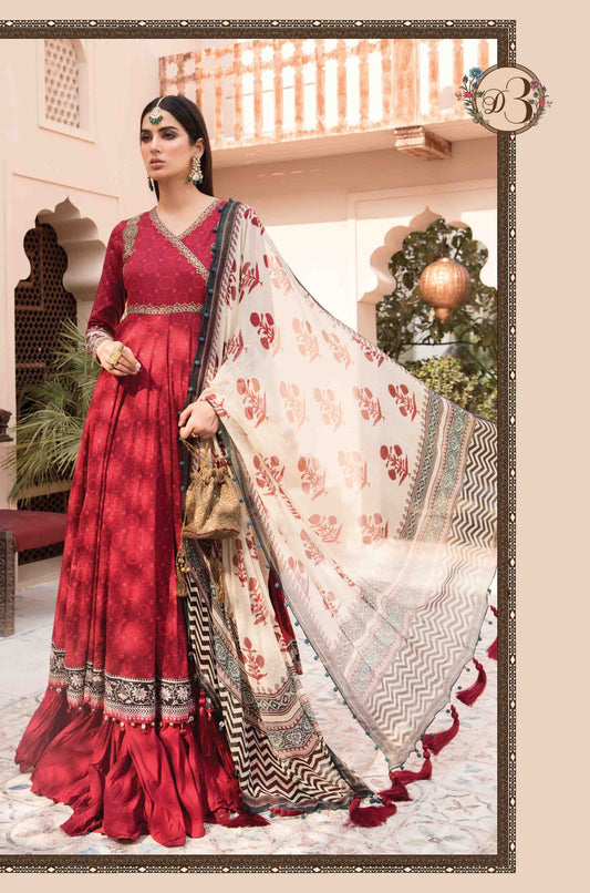 Maria B Embroidered EID Lawn Unstitched 3 Piece Suit EL-21-03-Maroon