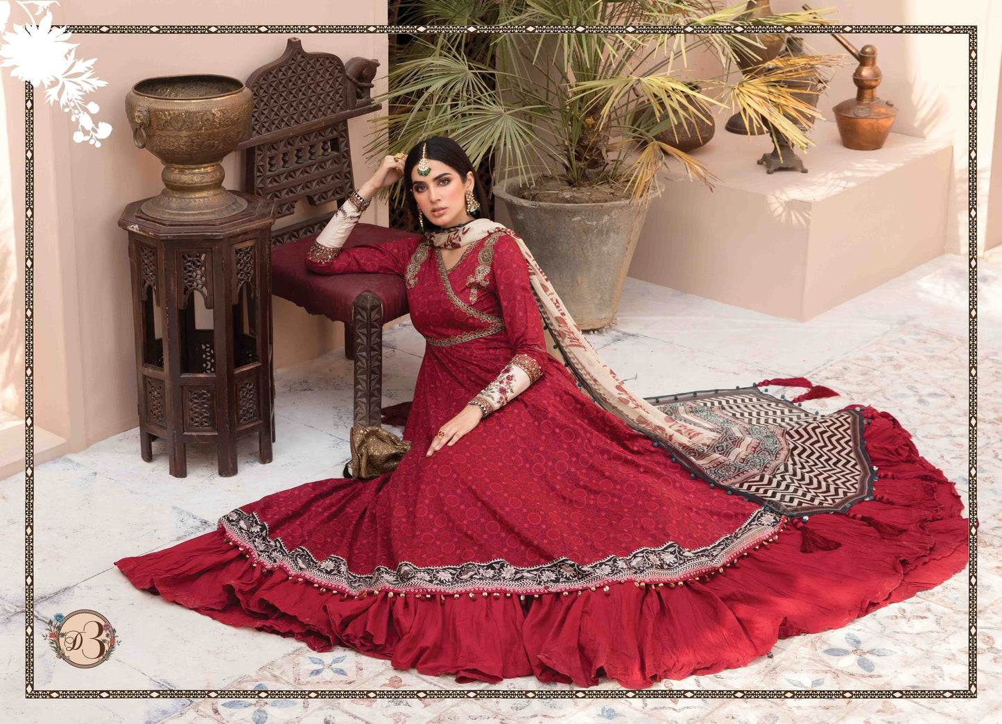 Maria B Embroidered EID Lawn Unstitched 3 Piece Suit EL-21-03-Maroon