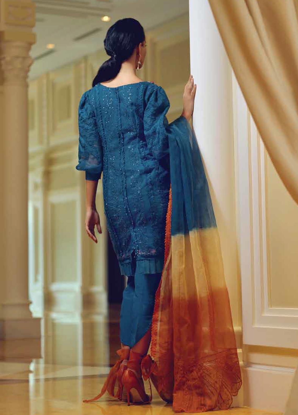 Mushq Embroidered Organza Unstitched 3 Piece Suit - 03 Carribean Sea - Festive Collection